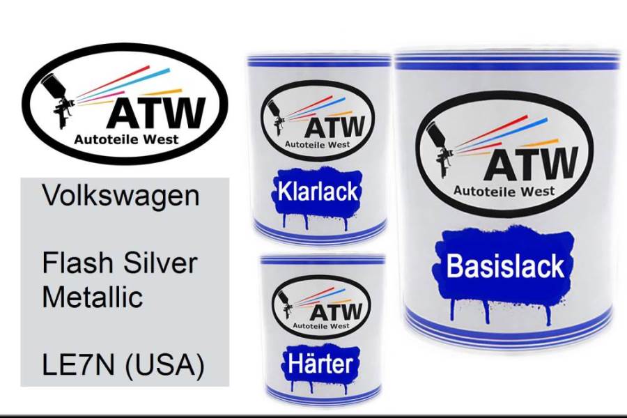 Volkswagen, Flash Silver Metallic, LE7N (USA): 1L Lackdose + 1L Klarlack + 500ml Härter - Set, von ATW Autoteile West.